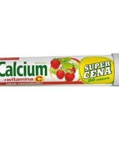 Calcium 300mg + witamina C 60mg smak poziomkowy 20 tabletek Polski Lek