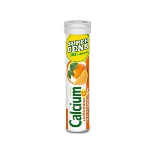 Calcium 300mg + witamina C 60mg smak pomarańczowy 20 tabletek musujących Polski Lek
