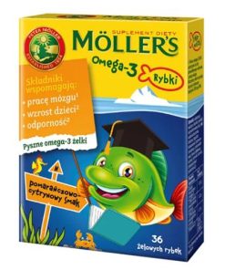 Tran Mollers Omega-3 Rybki 36 żelków smak pomarańczowo-cytrynowy