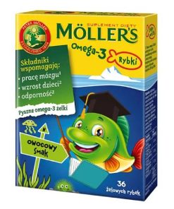 Tran Mollers Omega-3 Rybki 36 żelków smak owocowy