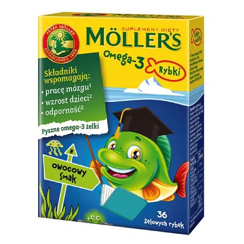 Tran Mollers Omega-3 Rybki 36 żelków smak owocowy