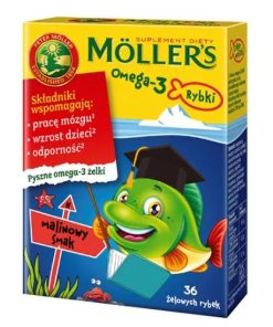 Tran Mollers Omega-3 Rybki 36 żelków smak malinowy
