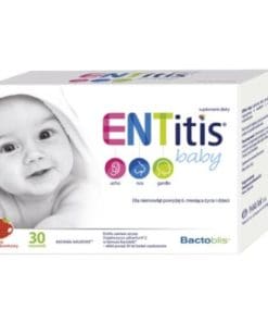 Entitis Baby smak truskawkowy, dla dzieci powyżej 6 miesiąca życia 30 saszetek zmniejsza ryzyko infekcji ucha, nosa i gardła