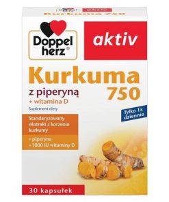 Doppelherz Aktiv Kurkuma 750 z piperyną + witamina D 30 kapsułek